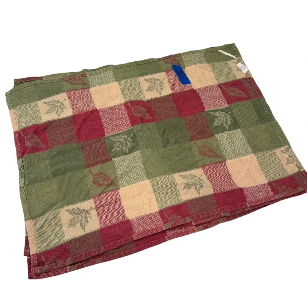 3pc Park Designs Green Red Table Linens Leaf Patchwork Cotton Farmhouse Napkins